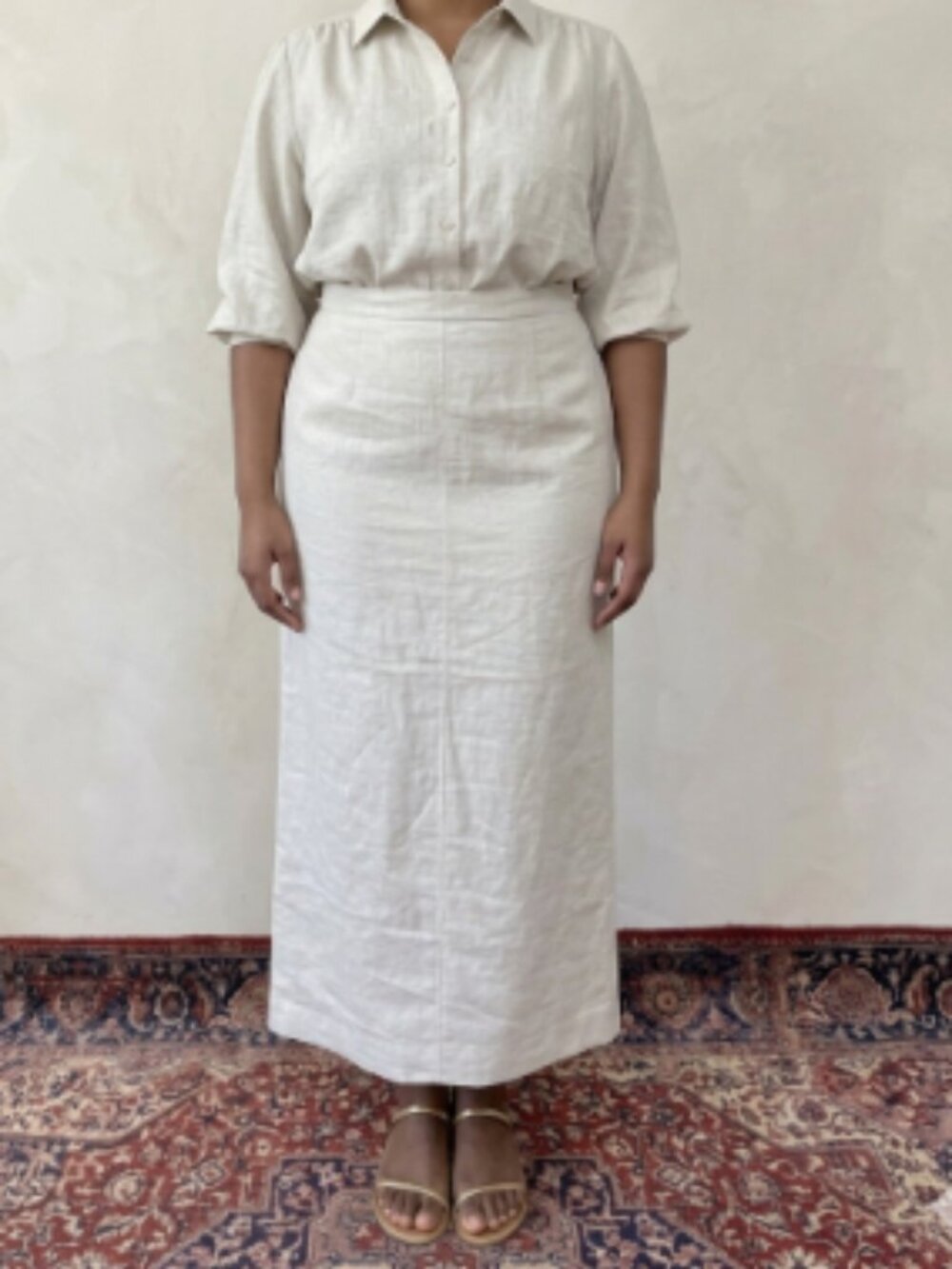 Reitmans Ivory Linen Blend Side Slit Midi Skirt Size 15